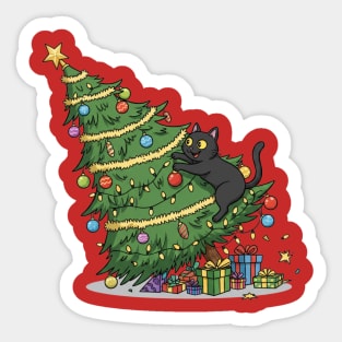Cat Climbing the Christmas Tree Sticker